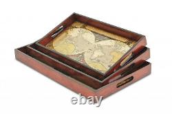 Vintage World Map Wood Veneer Serving Tray Dinnerware Serveware Decorative 19 in