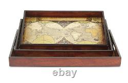Vintage World Map Wood Veneer Serving Tray Dinnerware Serveware Decorative 19 in
