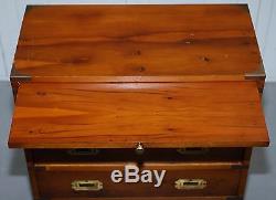 Vintage Yew Wood Veneer Military Campaign Type Chest Of Drawers Serving Tray