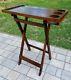 Vintage folding portable bar oak wood table tea serving tray butler stand