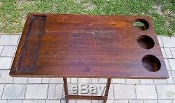 Vintage folding portable bar oak wood table tea serving tray butler stand