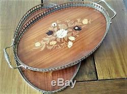 Vintage inlay wood serving table/trays, removable trays