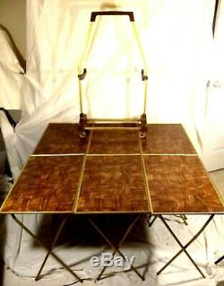 Vintage lot of 6 TV Trays With Cart Faux Parquet Wood Mid Century Modern Retro