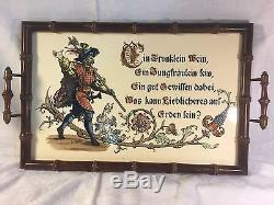 Vintage pre-1900 German Ceramic Tile Serving Tray with Wood Frame Man with Axe