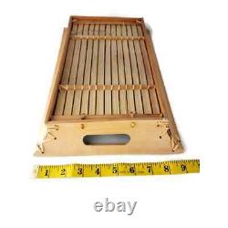 Vintage split bamboo wood serving trays (set of 4) handles handmade 14x9 inches