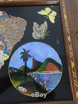 Vintage wooden serving tray Santas Orio South America Butterfly Wing black brown