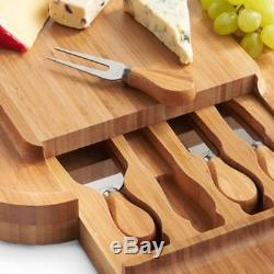 Vonshef Bamboo Cheese Board With Cutting Serving Food Set Wood Stand Tray Large