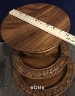 Vtg 3 Tier Monkey Pod Pineapple Hand Carved Pineapple Lazy Susan Serving Tray A
