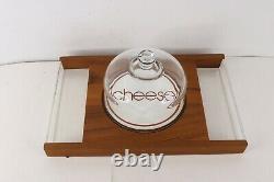 Vtg 70s Mid Century Modern Teak Wood Lucite Glass Cheese Platter Serving Tray