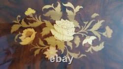 Vtg Antique Sheraton Revival Style Marquetry Wood & Brass Gallery Serving Tray