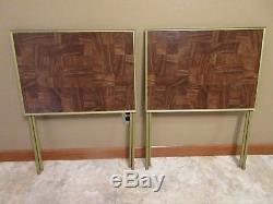 Vtg Brown Faux Wood TV Trays Metal Gold Legs with Rolling Stand Set of 4 MINT