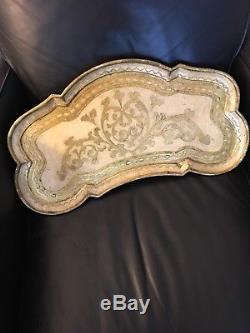 Vtg FLORENTINE RARE Crafted Painted WOOD SERVING Or LAP TRAY Gold Gilt Tole