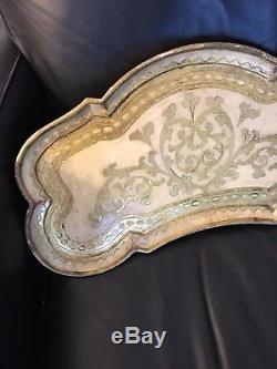 Vtg FLORENTINE RARE Crafted Painted WOOD SERVING Or LAP TRAY Gold Gilt Tole