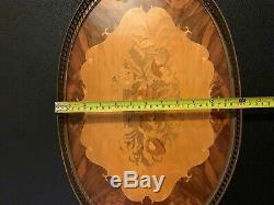 Vtg Italian Inlaid Wood Marquetry Serving Tray Ornate Brass Edging Handles 1950s