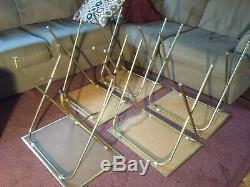 Vtg MCM Full TV TRAY SET very decent Faux Wood Metal 70s solid condition 5 units