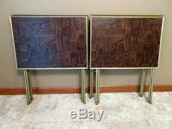 Vtg Retro Faux Wood Parquet Style Laminate/Metal TV Trays Set of 4- Near Mint