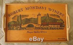 Vtg Robert Mondavi Winery Napa Valley CA. Colorful Scene Wood Tray Wall Art RARE