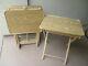 Vtg Set Of 4 Faux Wood Grain TV Trays Tables With Stand Mid Century Modern NICE