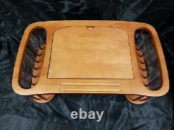 Vtg Solid Wood Bed Serving Tray Double Magazine Rack