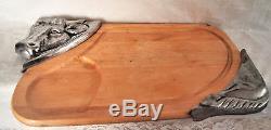 Vtg Wood/ Metal Cutting Board/ Serving Tray 21''large Bull-shaped Made In Japan