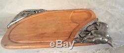 Vtg Wood/ Metal Cutting Board/ Serving Tray 21''large Bull-shaped Made In Japan