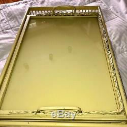 Vtg Yellow Wicker&wood Bed Breakfast Removable &adjustable Lap Tray 2 Pockets