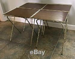 Vtg lot of 4 Faux wood TV Trays/Tables with Cart Mid Century Modern great cond