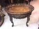 WALNUT Pierced Carved Oval Inlaid Coffee Table with Glass Serving Tray