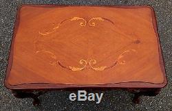 WALNUT Pierced Carved Rectangular Inlaid Coffee Table with Glass Serving Tray