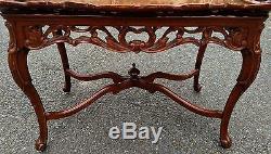 WALNUT Pierced Carved Rectangular Inlaid Coffee Table with Glass Serving Tray