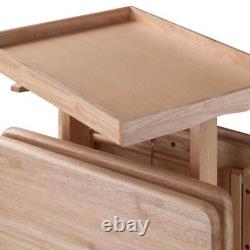 WINSOME WOOD Snack Table 19.69 in. Serving Tray Oversize Natural Wheels 6-Piece