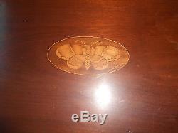 Wood Tray Federial Antique Mohogany Serving Platter Butterfly Inlay Brass