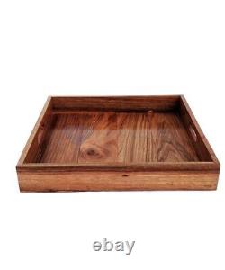 Walnut Polished Hand Crafted Wooden Dinner Serving Kitchen Tray 13x13 In, Brown