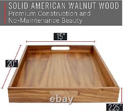 Walnut Wood Serving Tray with Handles Serve Coffee, Tea, Cocktails, Appetizers