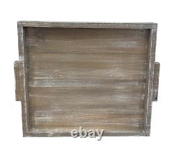 Weathered Grey Stained Slatted Bottom Serving Tray WithWood Handles