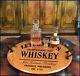 Whiskey Design Barrel Head Serving Tray with Wrought Iron Handles, Home or Bar