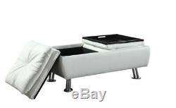 White Storage Ottoman with Flip-Over Serving Trays