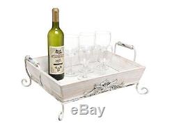 White-Washed Wood Decorative Double-Handled Display / Serving Tray Bed Wine NEW
