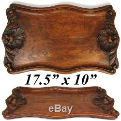 Wonderful Antique Victorian Era Hand Carved Oak Serving Tray, Seashells, 17.5
