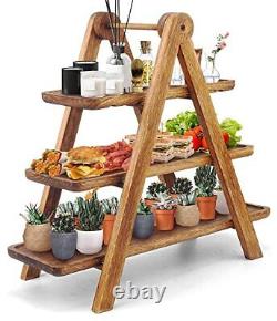 Wood 3 Tier Serving Tray Three Tiered Cupcake Stand, Rectangle Serving