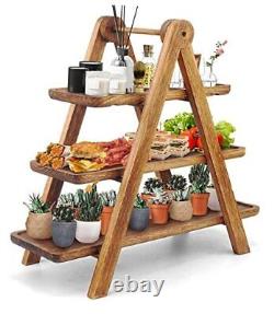 Wood 3 Tier Serving Tray Three Tiered Cupcake Stand, Rectangle Serving
