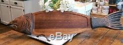 Wood Cutting Board Fish Salmon Serving Platter Tray Pewter Copper wall PLAQUE 36