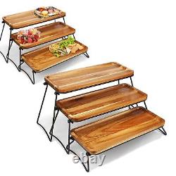 (Wood Grain Color)Large Serving Tray Holder Easy To Install Durable 3-Tier LT