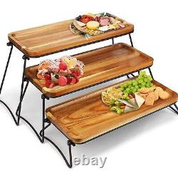 (Wood Grain Color)Large Serving Tray Holder Easy To Install Durable 3-Tier LT