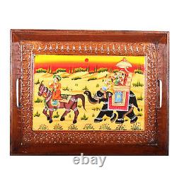 Wood Handcrafted Traditional Hand Painted Serving Tray Set Multicolour Set of 3