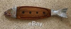 Wood Metal Fish Serving Platter Cutting Board Tray Decor 36 Vintage Very Long