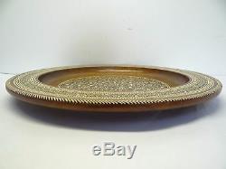 Wood Mother of Pearl Inlay Star Shapes Circular Serving Platter Dish Display
