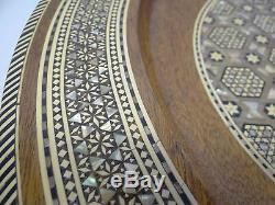 Wood Mother of Pearl Inlay Star Shapes Circular Serving Platter Dish Display