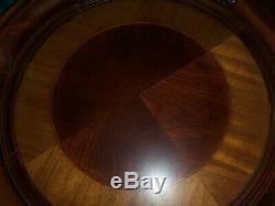 Wood Serving Tray HUGE 23 In, Round Carved Cognac Inlaid Pub Tray Table Top