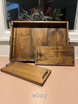 Wood Serving Tray Set with2 Small Trays 3 Pc Large